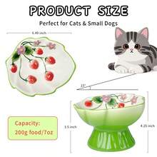 Ceramic Slow Feeder Cat Bowl, Elevated Pet Food Bowl For Cats & Small Dogs, With Slanted Opening, Helps Slow Down Fast Eaters, Non-Slip Base, Strawberry Country-Style Design For Dry & Wet Food - Strawberry Slow Feeder Bowl-pink - View 3