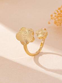 Set 6 buah Kalung, Gelang, Cincin, dan Anting Motif Daun Semanggi Minimalis Retro Elegan, Cocok untuk Pemakaian Sehari-hari - Yellow Gold - View 2
