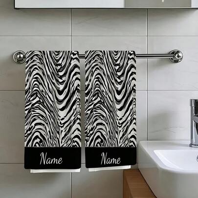 2/4/6/8/10/12PCS A Of Two Towels Featuring A Layered Black And White Abstract Pattern Similar To Zigzag Designs, Perfect For Travel. These Customizable Towels Can Have Personalized Text, Names, Super Absorbent Kitchen Towels, Cleaning Cloths, Soft & Durable, Machine Washable, Multi-Functional Holiday Decor, Birthday Present For Family & Friends, Outdoor Party Supplies, Suitable For Cooking, Baking, Bathroom, Dining Table Decoration - Perfect Home Decor Choice. Kitchen Decor, Kitchen Cleaning, Holiday Party Decoration, Kitchen & Bathroom Essentials,  Housewarming Gift. Suitable For Valentines, Christmas Day, Halloween, Thanksgiving Day, Easter Day, Mother'S Day, Father'S Day, Back To School Season