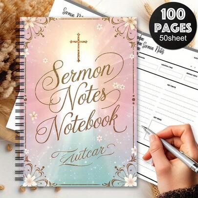 1 pièce Journal de notes de sermon esthétique rose fleur | Cahier à spirale pour l'église, l'étude biblique et les réflexions de prière avec des accents de croix et de fleurs, idée de cadeau chrétien, organisateur personnel