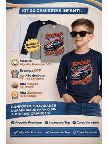 Set Of 4 Long-Sleeved Boys' T-Shirts With Fun Prints - School T-Shirts For Spring, Summer, And Autumn - 彩色 - 查看 4