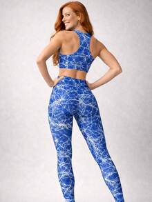 SHOWOFF Women's Fitness Set For Gym - Sports Top + High-Waisted Thick Leggings With Super Elastane - 霧霾藍 - 查看 3