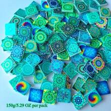 150克/5.29盎司曼陀罗花卉图案夜光马赛克玻璃装饰品，3D精美马赛克瓷砖，多种颜色和图案可选，适用于家居、庭院、楼梯、花园装饰、DIY工艺品、艺术花卉图案，夜光效果带来独特的视觉冲击，DIY马赛克工艺套装 - 新夜光 - 查看 12