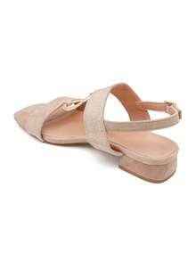 Sandales à petit talon carré avec bride tressée et boucle décorative - BEIGE 3888 - 查看 4