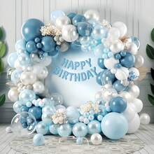 Bộ trang trí cổng bóng bay màu xanh nhạt 132 quả, bóng bay cao su màu trắng ngọc trai và xanh pastel nhồi bông kép kết hợp với bóng bay trong suốt, thích hợp cho tiệc mừng em bé trai, tiệc tiết lộ giới tính, đám cưới chủ đề mùa đông, tiệc sinh nhật chủ đề Frozen, tiệc nàng tiên cá, trang trí lễ rửa tội, lễ đặt tên, vòng hoa bóng bay sinh nhật đầu tiên. - Xem 4