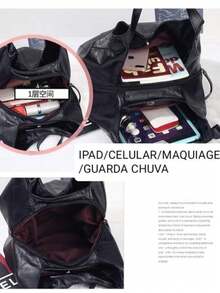 Bolsa Feminina saco ombro média couro sintético promoção - Preto - Visão 5