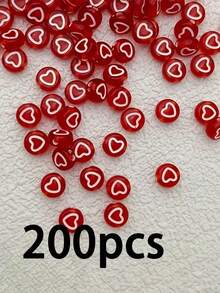 100-1000 piezas de cuentas de corazón de acrílico, rojo con patrón de corazón blanco, para hacer joyas, manualidades DIY - Corazón de amor rojo y blanco - Ver 8