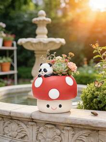 1个可爱蘑菇造型多肉植物花盆，适合花园、窗台和桌面装饰，彩色树脂花盆，室内/室外园艺的理想之选，也是庭院和家居装饰的完美之选。 - B - 查看 5