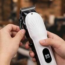 3 Color Options High-Quality Shell Head Men's Professional Electric Hair Clipper, Hair Trimmer With High Power, Low Noise, Stainless Steel Blades, LED Light, Includes Scissors And Comb, Suitable For Barbershops, Travel, Hotels, Business Trips - Shell Toe - View 5