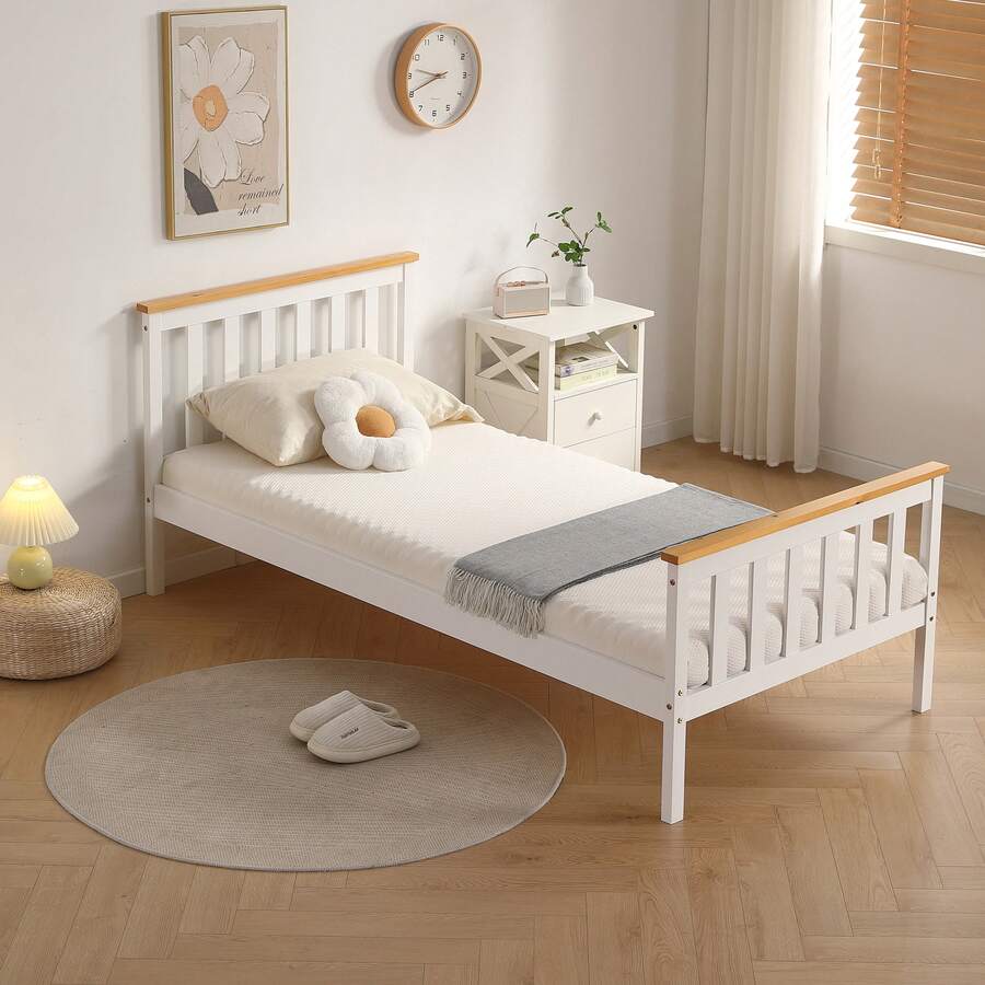 3ft Single Wooden Bed Frame In White With Caramel Bar - White With Caramel Bar - View 1
