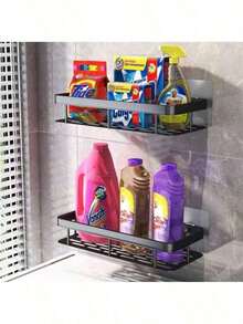 Rectangular Organizer Shelf Support With Self-Adhesive, Black, 30x12.5x5cm - màu đen - Xem 4