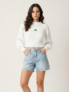 Cropped Blouse BRAZIL HEXA Puff Sleeve Knit Winter Fashion Blogger Style Knit Fabric Pocket Knit Women's Fashion - 白色 - 查看 3