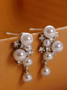 1 Đôi bông tai dáng dài sang trọng đính đá Cubic Zirconia và ngọc trai giả dành cho nữ, thích hợp làm quà tặng đám cưới, lễ đính hôn, kỷ niệm, tiệc tùng hoặc quà tặng ngày Valentine. - 1 # - Xem 4