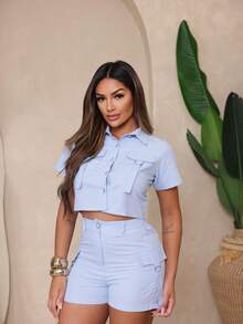 MEGA SET!! With Pockets And Buttons On The Front - Very !! - Baby Blue - View 3