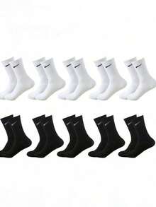 10双装男士运动袜，白色，时尚简约百搭，秋季袜 - 彩色 - 查看 6