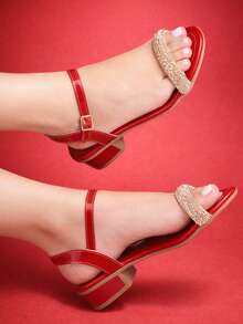 Girls' Sandals With Low, Chunky Heel, Rhinestones, And Sparkling Detail - Perfect For Parties, Weddings, And More - Klicpé - 紅色 - 查看 1