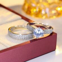 1 Set de anillos de zirconia de moda para mujer, joyería de pareja para uso diario, regalo para vacaciones - Conjunto de anillos para mujer. - Ver 4