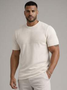 Men's Textured Short-Sleeved Knit T-Shirt With Crew Neck, Summer Chic Premium Style. - White - View 3