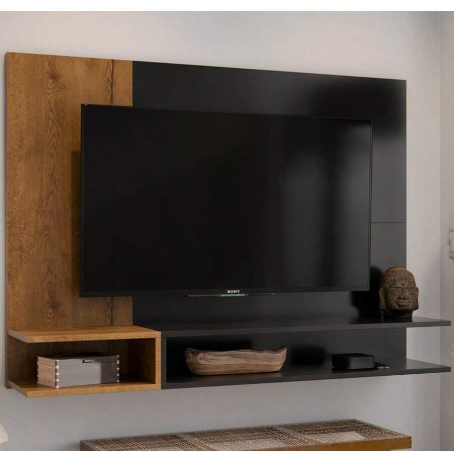 TV Panel Mount For Bedroom/Living Room, Milan Model, For TVs Up To 50 Inches, With Shelf/Niche. - 棕色 - 查看 1