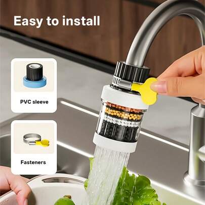 1pc 360° Rotating Universal Kitchen Faucet Filter, Anti-Splash Removable Cartridge, 5-Layer Water Purifier With Activated Carbon, Suitable For European And American Style Sinks, Enhances Water Freshness, New Summer Arrival