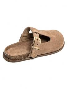 Sabots Ouverts In Suédine And Bride Adjustable And Boucle Dorée - Khaki - View 6