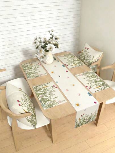 1/4/5/6/7pcs Spring & Summer Floral, Butterfly Decor Set, Beautiful Home Decoration For Living Room, Bedroom, Dining Room, Linen-Like Material, Multi-Size Options, Dining Table Decor, Fireplace Mantel Scarf, Placemats, Coasters