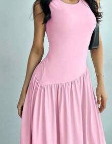 Women's Sleeveless Long Dress, Elegant, Asymmetrical, Casual, Evangelical Fashion - 淺粉色 - 查看 8