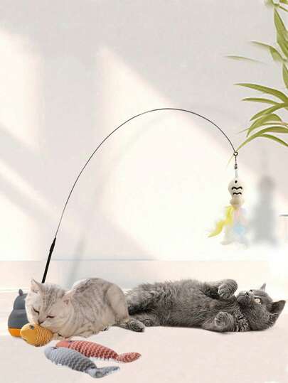 6pcs/Set Funny Cat Teaser Toys - Interactive Cartoon Design, Non-Electric, Attract Cats To Play, Promote Exercise And Intelligence.