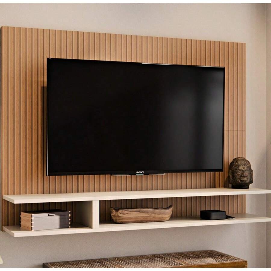 Suporte Para TV Painel Quarto Sala TV Até 50 Polegadas Milão Com Prateleira Nicho - Caramelo - Visão 1