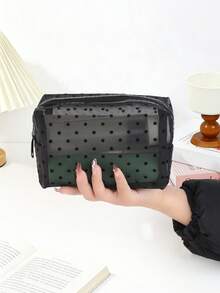 3pcs Women's Travel Makeup Bag Set. Classic Polka Dot Mesh Multi-Piece Multifunctional Handheld Makeup Organizer Bag, Large Capacity Travel Essential - Multicolor - View 9