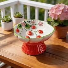 Ceramic Slow Feeder Cat Bowl, Elevated Pet Food Bowl For Cats & Small Dogs, With Slanted Opening, Helps Slow Down Fast Eaters, Non-Slip Base, Strawberry Country-Style Design For Dry & Wet Food - Strawberry Slow Feeder Bowl-pink - View 8