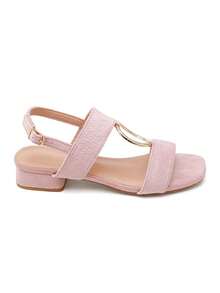 Sandales à petit talon carré avec bride tressée et boucle décorative - 粉紅色 3888 - 查看 2