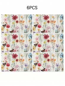 1/4/5/6/7件套春夏花卉蝴蝶装饰套装，精美家居装饰，适用于客厅、卧室、餐厅，亚麻质感材质，多种尺寸可选，餐桌装饰，壁炉围巾，餐垫，杯垫 - 彩色 - 查看 16