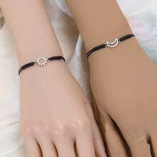 2 piezas de pulseras de trenzadas de aleación con diseño minimalista retro de sol y luna, adecuadas para hombres y mujeres - Sol y Luna - Ver 3