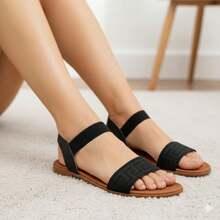 ALLEAN Flat Sandal With Elastic. - Black Honeycomb Elastic - View 2