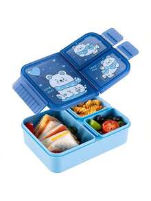 1个卡通分格午餐盒，900毫升迷你学生便当盒，适合成人、办公室、幼儿园使用，防漏设计，方便旅行，可微波炉加热/洗碗机清洗，生日/圣诞礼物（蓝色）（粉色）（绿色） - 彩色 - 查看 1