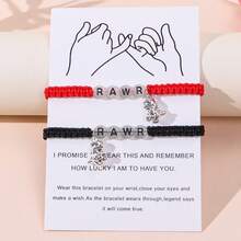 2pcs Retro Zinc Alloy Glow-In-The-Dark Dinosaur Pendant & Acrylic Letter Braided Friendship Bracelet, Suitable For Couples - Dinosaur - View 2