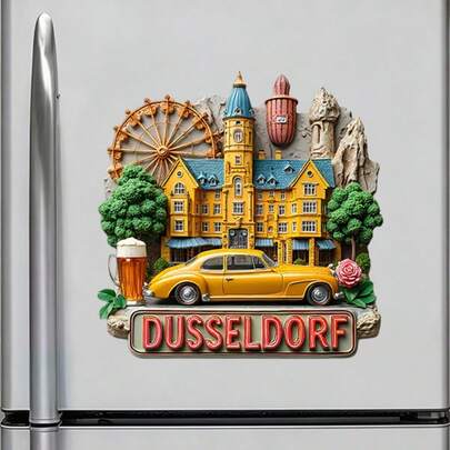 A Pocket-Sized Memory Of Dusseldorf: Textured Relief Magnet Featuring Landmarks & Local Culture, Capturing Old Town Charm In Miniature Form