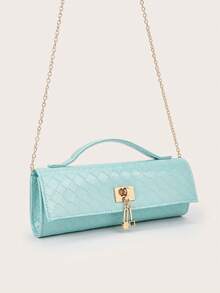 REMANLAND 时尚亮面鳄鱼纹手提包，奢华女士新款派对手拿包，精致长款晚宴包，配金属吊坠，适合搭配女士华丽正式礼服，是夏季派对、聚会、晚宴、婚礼的理想之选。 - 淺藍色 - 查看 5