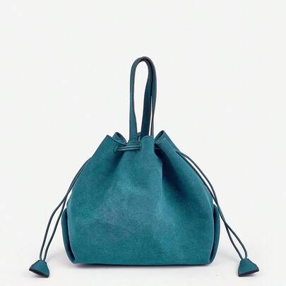 New Solid Color Velvet Cute Cloud Shoulder Bag, Versatile Elegant Minimalist Style, Pleated Drawstring Bucket Bag, Korean Fashion Matte Leather Crossbody Pouch