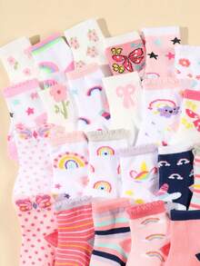 5 Pairs Baby Soft & Comfortable Crew Socks With Heart, Butterfly, Floral, Stripe, Star, Dot Patterns, Random Styles, Random Delivery - Multicolor - View 3