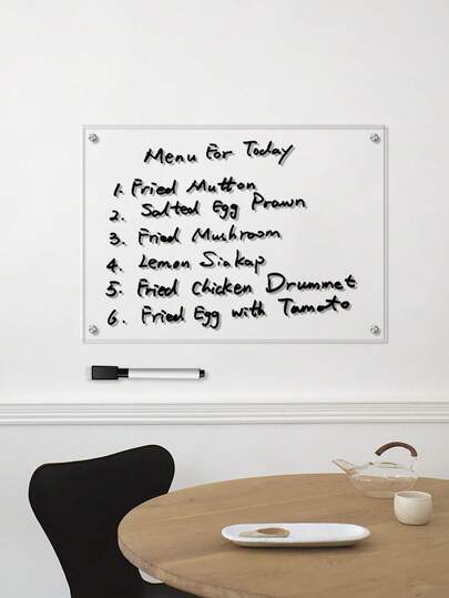 1 طقم ديكور جداري من لوح أبيض أكريليك قابل للكتابة، لوحة أكريليك ثابتة على الحائط بفتحات