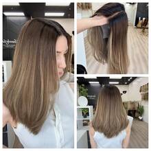 Glueless Lace Wig Synthetic 13x4 Lace Front Wigs For Women Medium DArk Brown Highlights Body Wave Wig Middle Part Realistic Look - Blonde Highlight - View 13