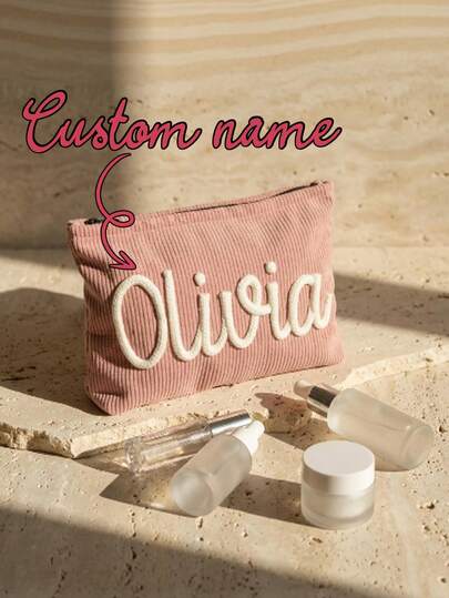 Personalized Bridesmaid Gift, Customized Corduroy Letter Cosmetic Bag, Corduroy Makeup Pouch, Bridesmaid Party Favors, Spring Travel Toiletry Bag ,Premium-Quality