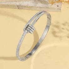 1pc White Fashion Rhinestone Bracelet, Adjustable Elegant Bangle, Luxury Jewelry Suitable For Wedding, Valentine's Day Gift, Daily Wear - Multicolor - View 4