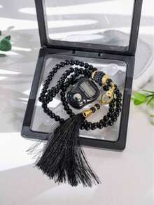 2 piezas Conjunto de cuentas de oración musulmanas - Pulsera con contador electrónico + Anillo, accesorio de oración diaria esencial para la fe islámica, regalo exquisito para amigos y familiares - Juego de mostrador de ladrillos de colores LR41 - Ver 4