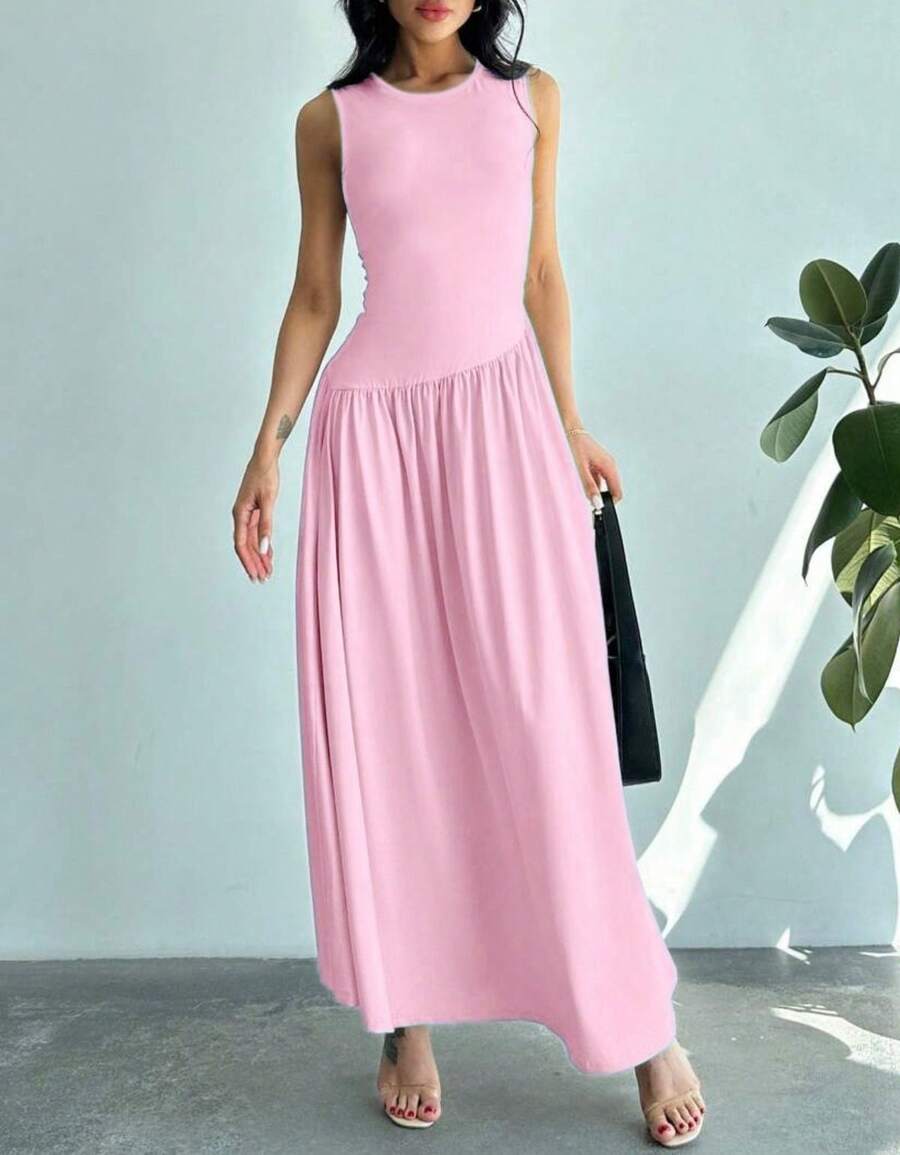 Women's Sleeveless Long Dress, Elegant, Asymmetrical, Casual, Evangelical Fashion - 淺粉色 - 查看 1