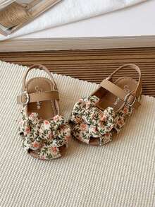 1 Pair Floral Fashion, Massage Sole Slip-On Design, Soft Bottom Non-Slip Flat Baby Shoes Children Sandals, Suitable For All Seasons - Yellow - View 2