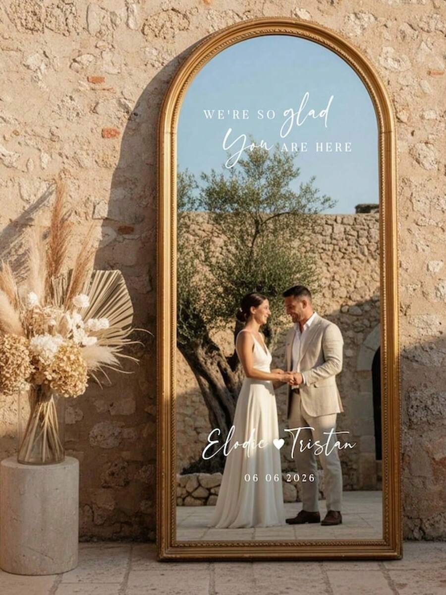 Customized Wedding Mirror Stickers, Suitable For Baby Shower, Party, Event, Personalized Welcome Sign, Personalized Mirror Vinyl Stickers, Reception Area Decor, Birthday, Graduation Ceremony And Other Occasions. They Have Multifunctionality, Adjustability, Mildew Resistance, High Decorative, Self-Adhesive, Cute, Fashionable, Customizable, Unique And Personalized Features. - Multicolor - View 1
