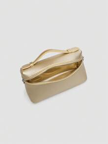 1 pieza Bolso de hombro cuadrado de unicolor con textura de grano de litchi en PU, bolso de mano pequeño para mujer, adecuado para combinar con diaria, salidas, compras, fiestas, - Dorado 2 - Ver 7